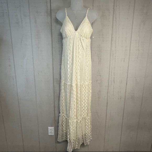 HeartSoul Women Lace Babydoll Maxi Dress Size L Tiered Ivory Summer Event NWT - Picture 2 of 8